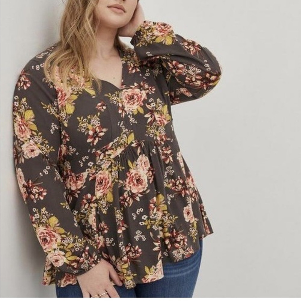 Torrid Floral Blouse babydoll long sleeve boho